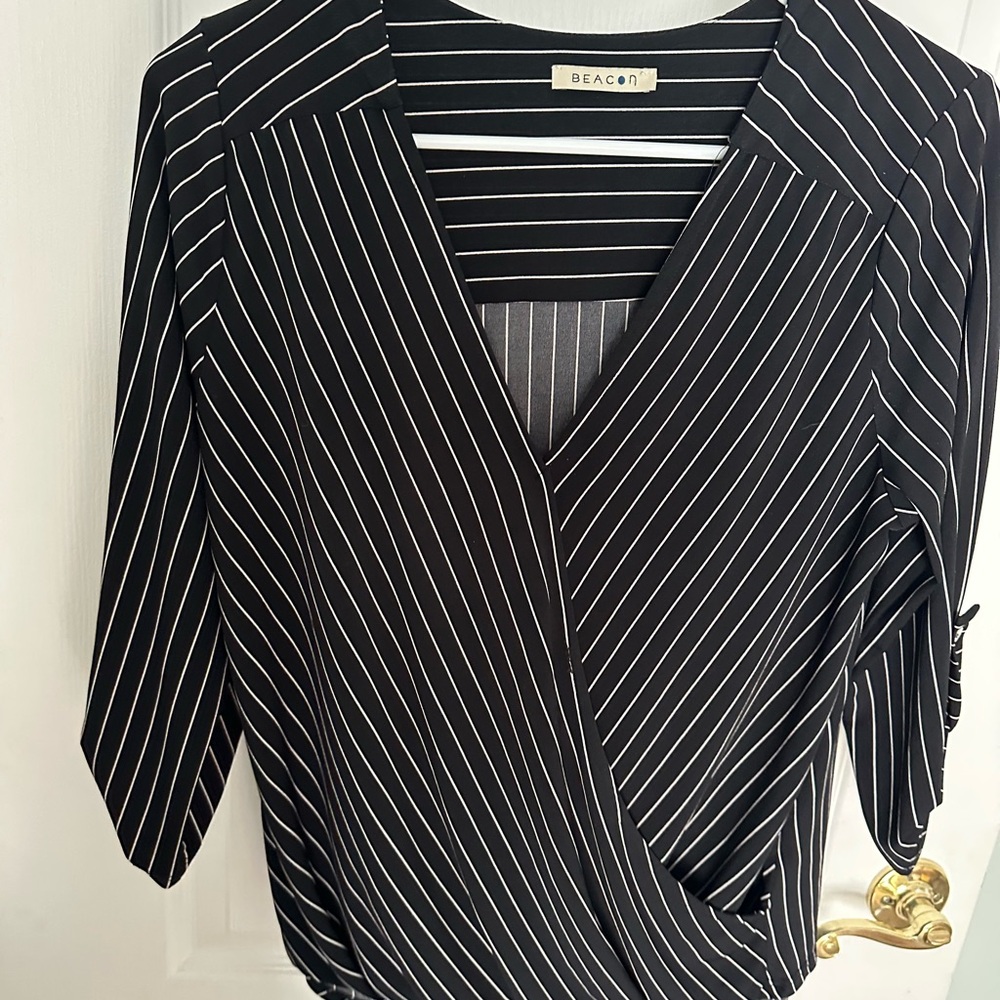 Beacon Women's Black and White Pinstripe Blouse